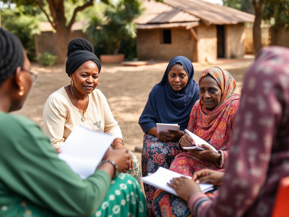 Members of a savings group meeting outdoors
